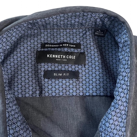 Kenneth Cole Grey Slim Fit Dress Shirt Large Button-Down Classic Office Shirt - Picture 2 of 8
